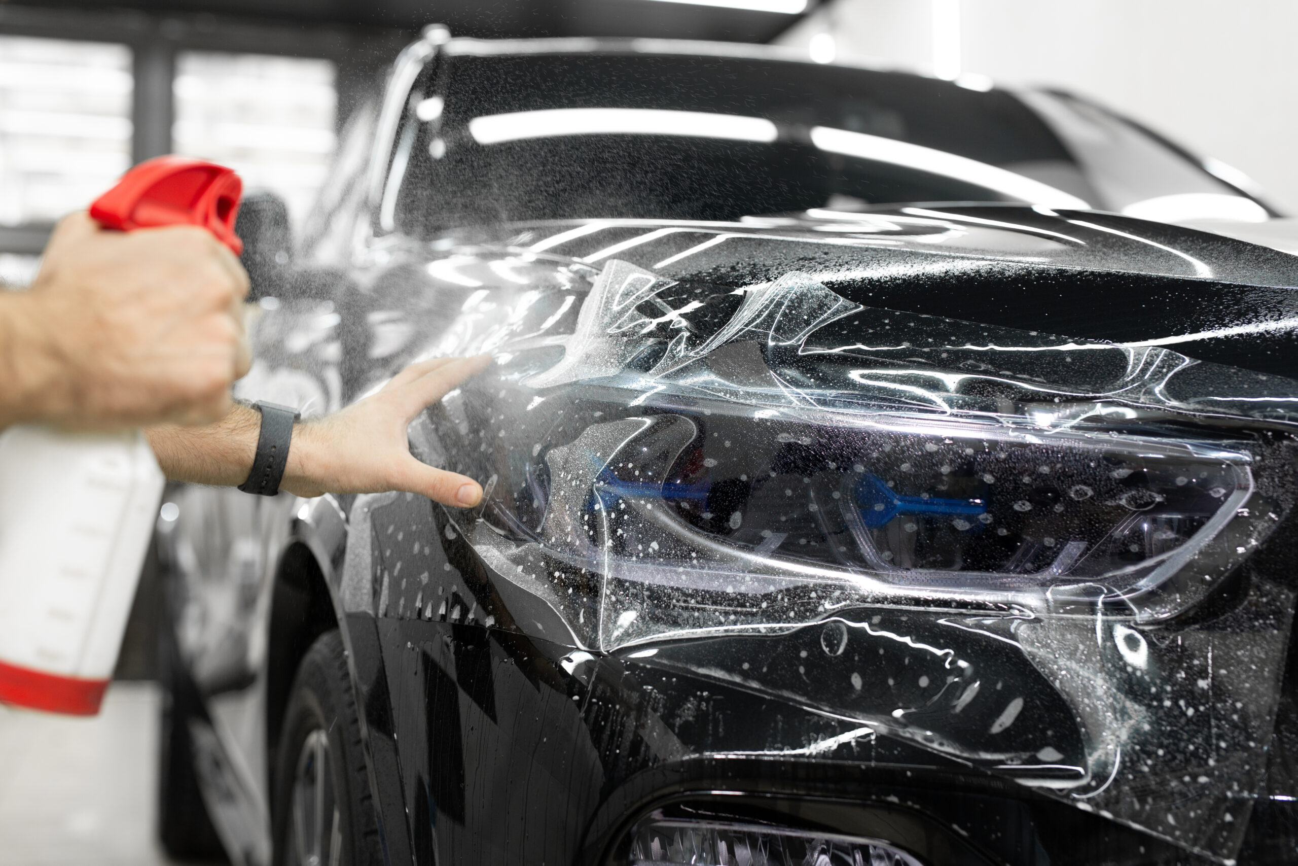 Anti-gravity PPF on black car headlight